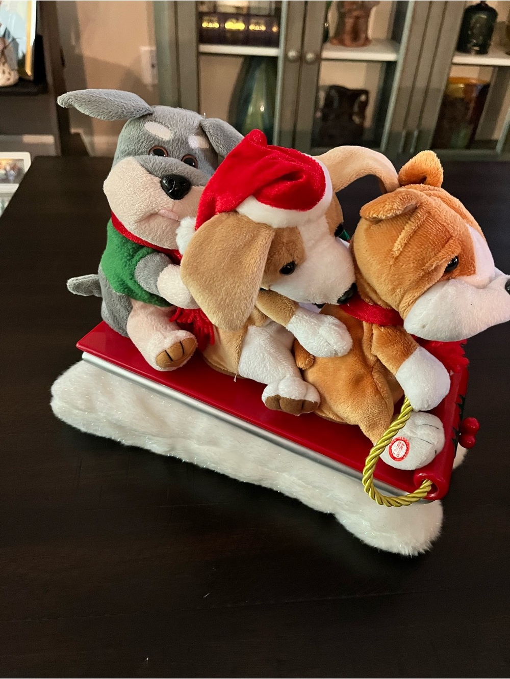 Gemmy 3 Dogs On Sled Christmas Musical Holiday Sleigh as is